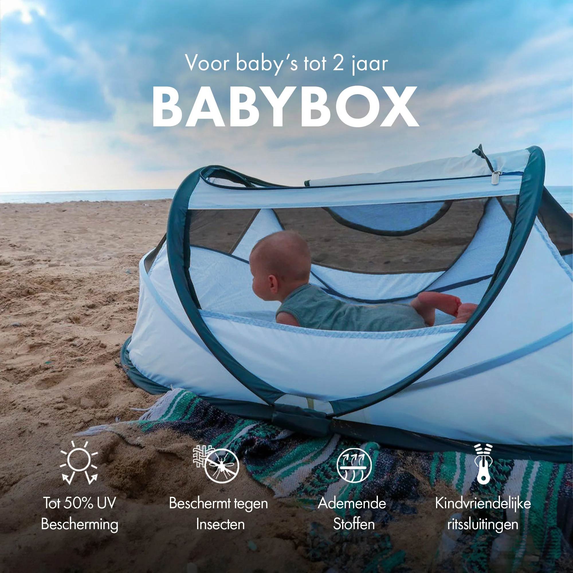 BabyBox tienda para bebés Cuna de camping + colchón - Sky Blue - Image 3