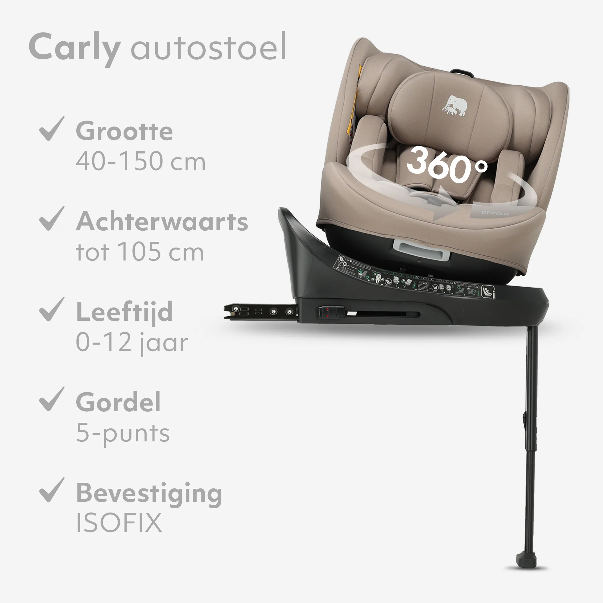 Silla de coche Carly Luxe i-Size - 0-36 kg - Isofix + pata de apoyo - Giratoria 360° - Nougat - Image 4