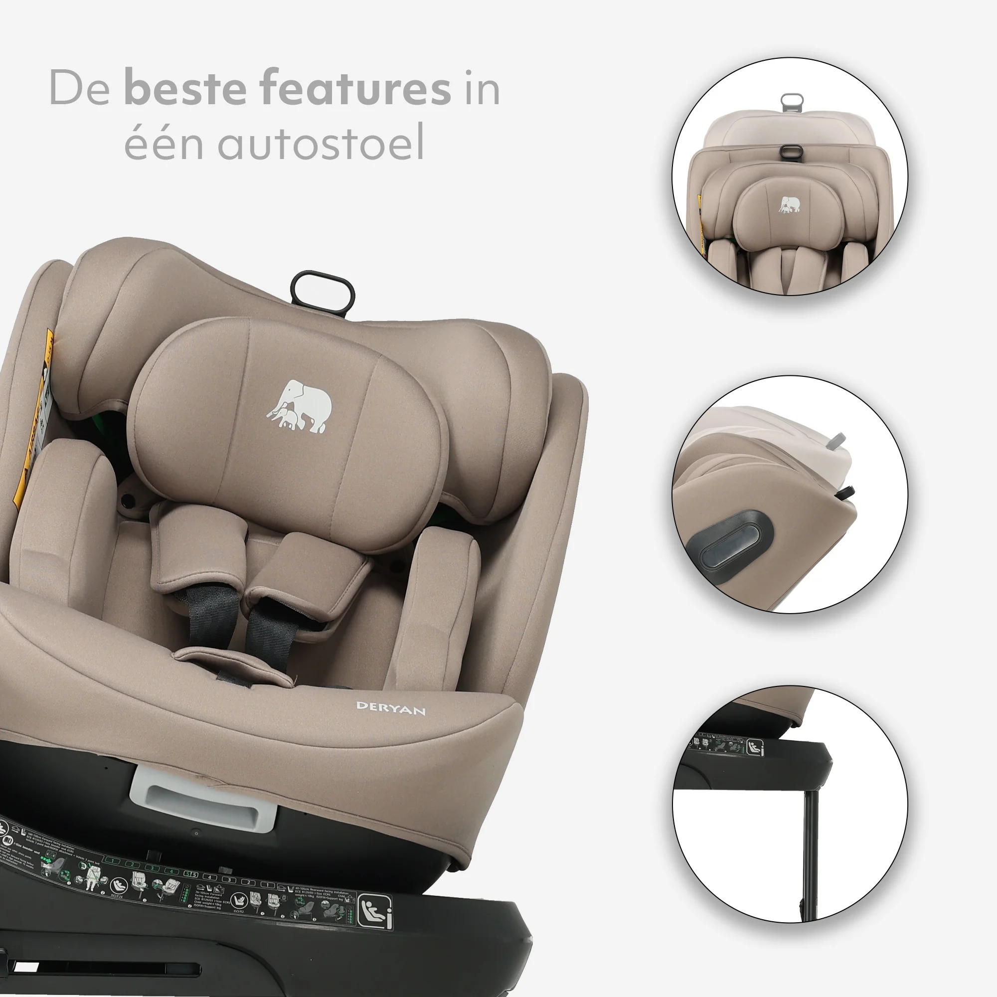 Silla de coche Carly Luxe i-Size - 0-36 kg - Isofix + pata de apoyo - Giratoria 360° - Nougat - Image 7