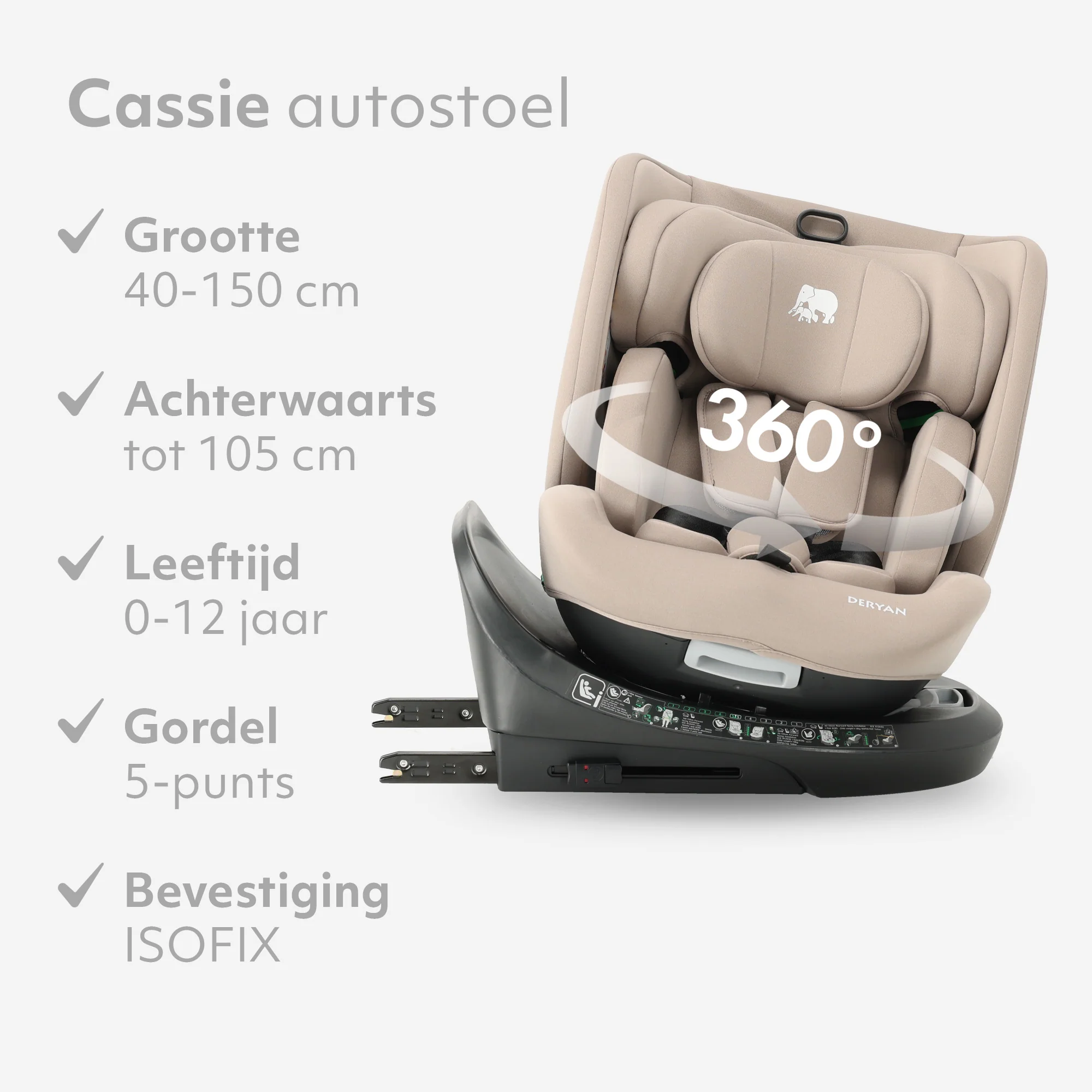 Silla de coche Cassie Luxe I-size - Grupos 0-1-2-3 - Isofix - Giratoria 360° - Nougat - Image 6