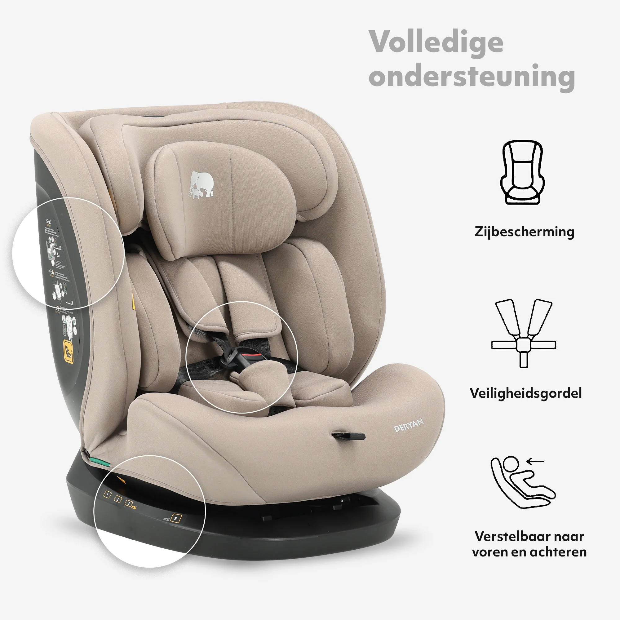 Silla de coche Clyde I-Size - Apta para niños de 40 a 150 cm - Grupos 0/1/2/3 - Se fija con el cinturón de seguridad - Color Nougat - Image 7