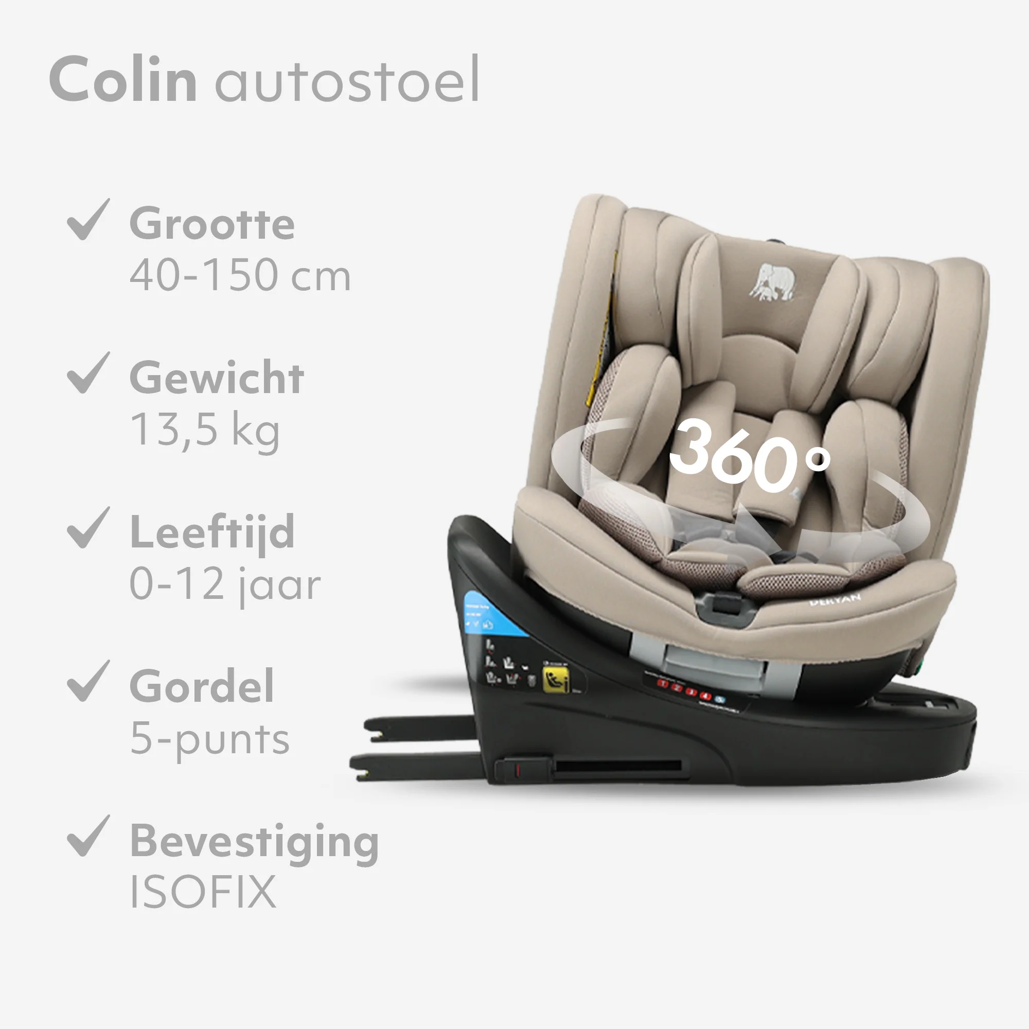 Silla de coche Colin Luxe I-size - Grupos 0-1-2-3 - Isofix - Giratoria 360° - Nougat - Image 3