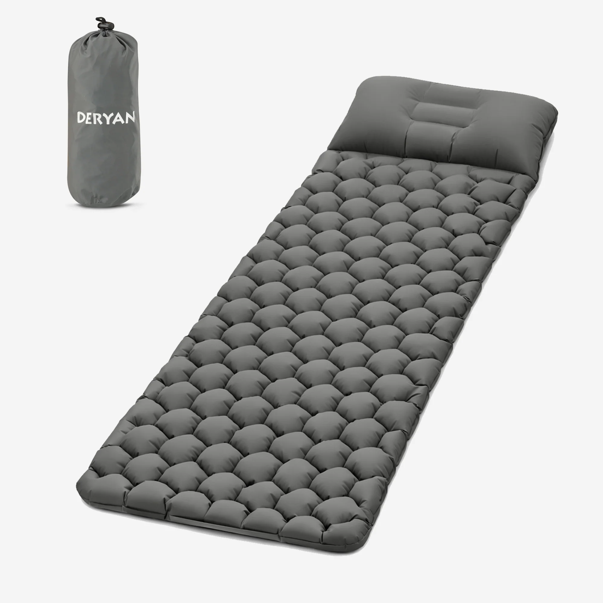 Colchón hinchable Deryan - Autoinflable con bomba incorporada - Colchón hinchable para acampada - Incluye bolsa - gris