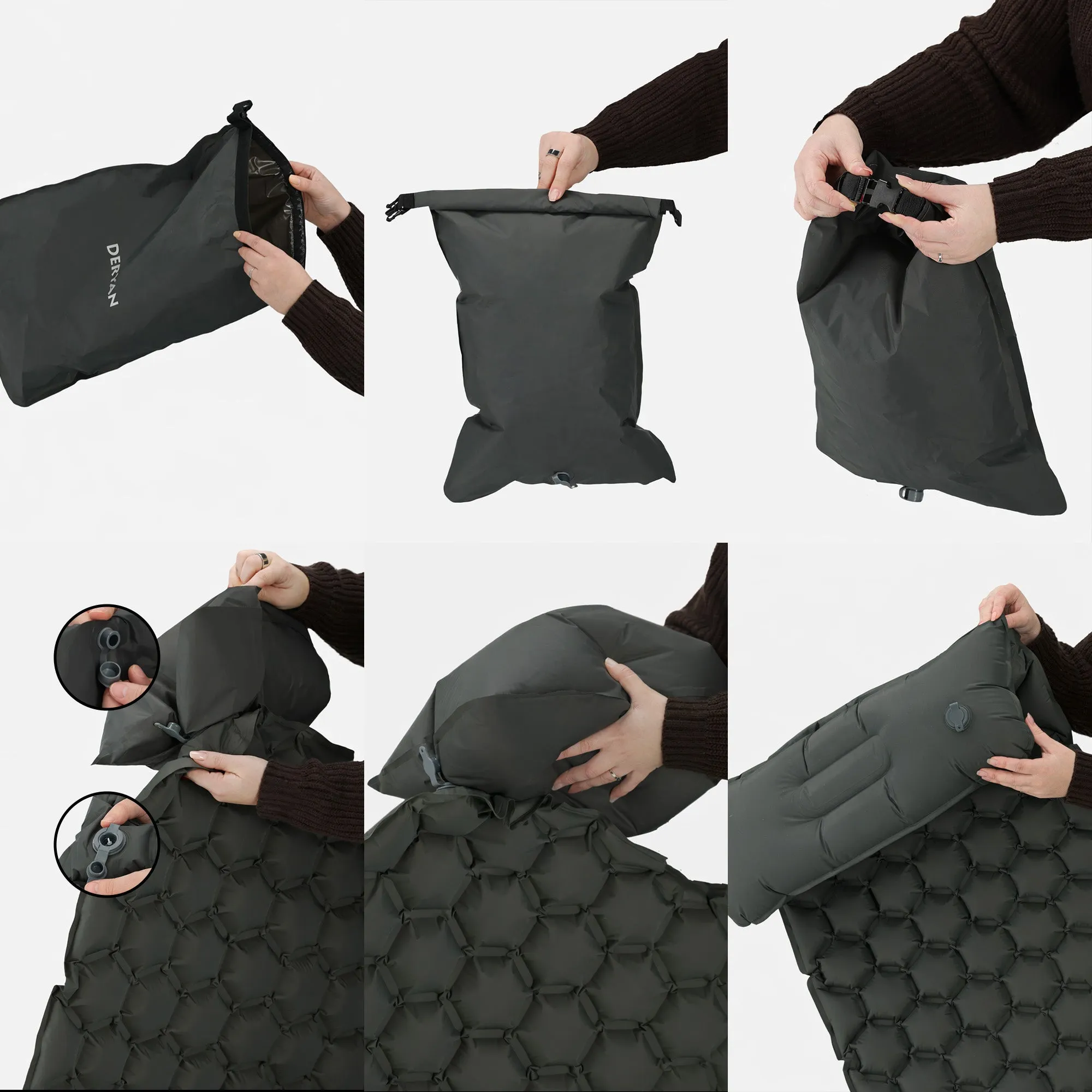 Colchón hinchable Deryan - Autoinflable con bomba incorporada - Colchón hinchable para acampada - Incluye bolsa - gris - Image 10
