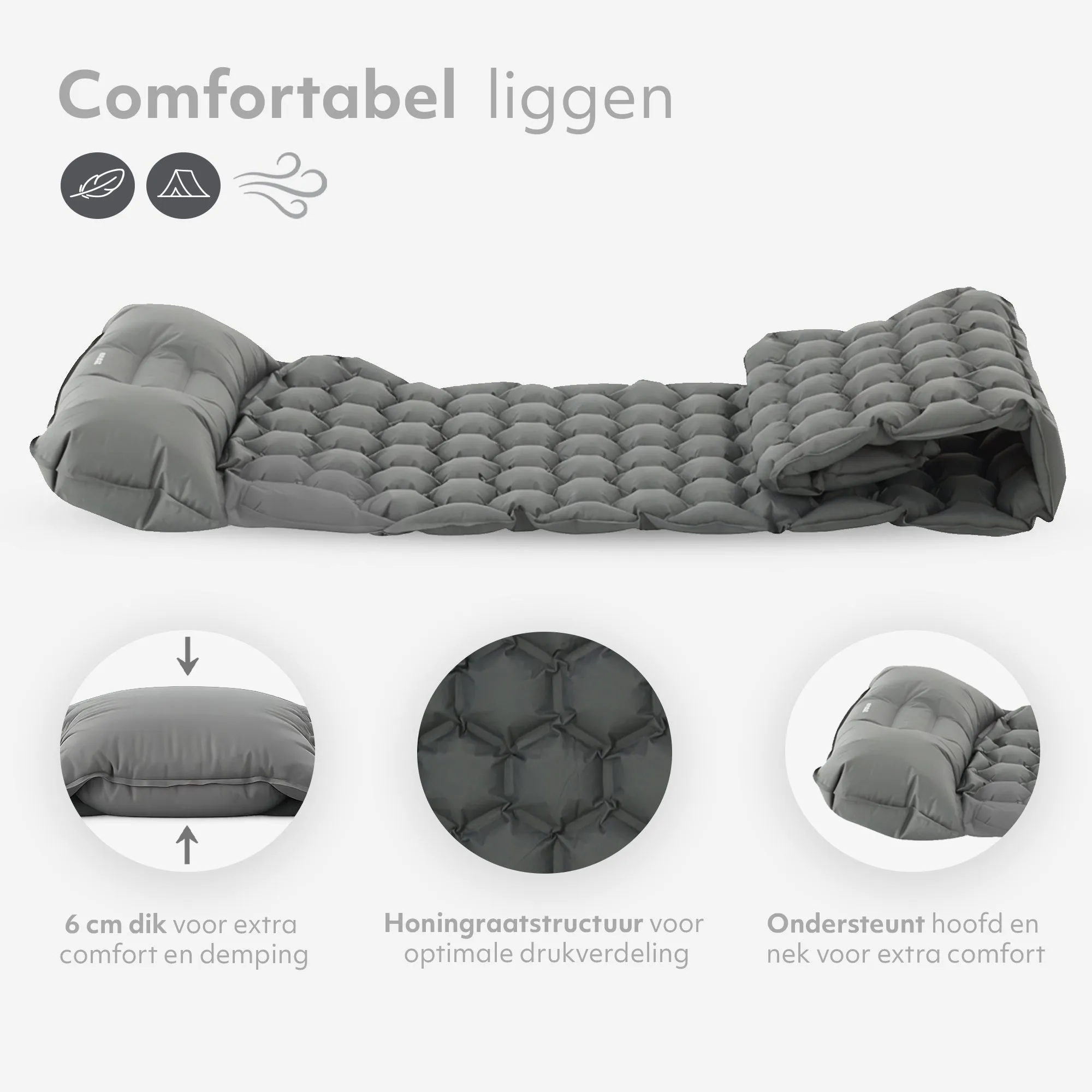Colchón hinchable Deryan - Autoinflable con bomba incorporada - Colchón hinchable para acampada - Incluye bolsa - gris - Image 4