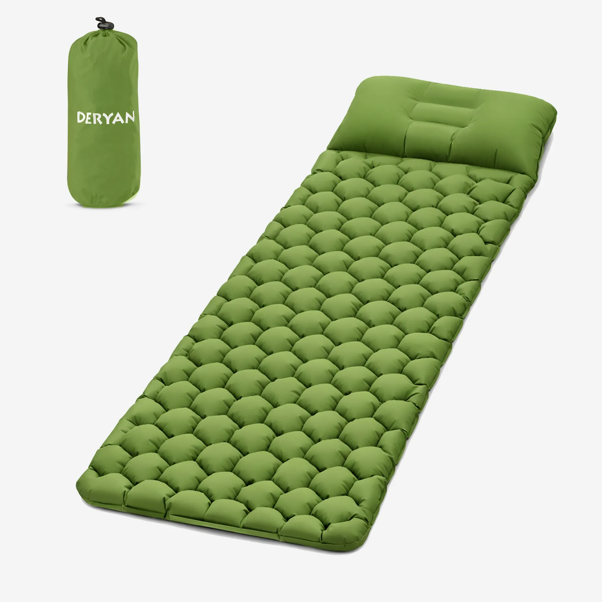Colchón hinchable Deryan - Autoinflable con bomba incorporada - Colchón hinchable para acampada - Incluye bolsa - Verde