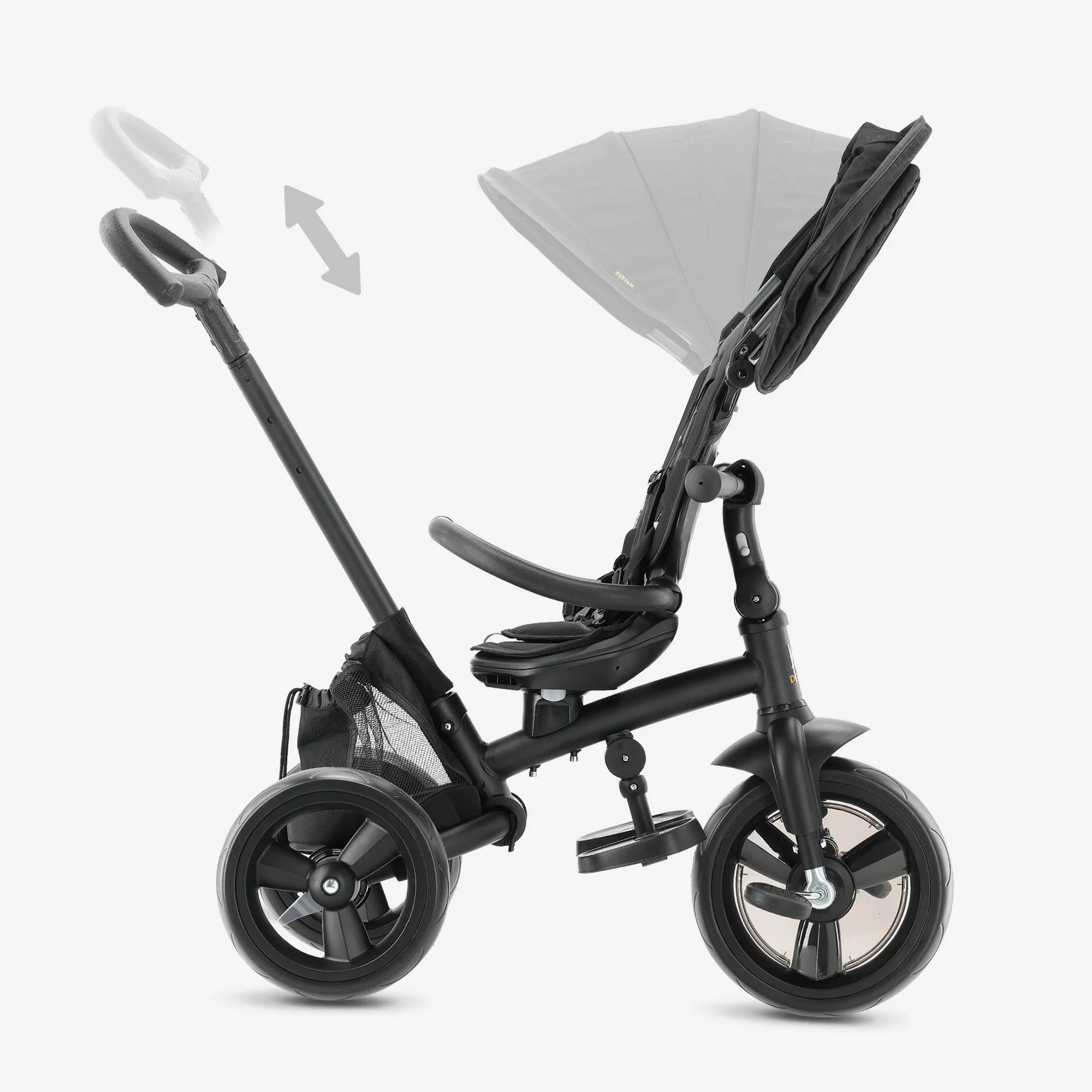 Explorer Luxe Triciclo con barra de empuje - Plegable con cesta negro - Image 7