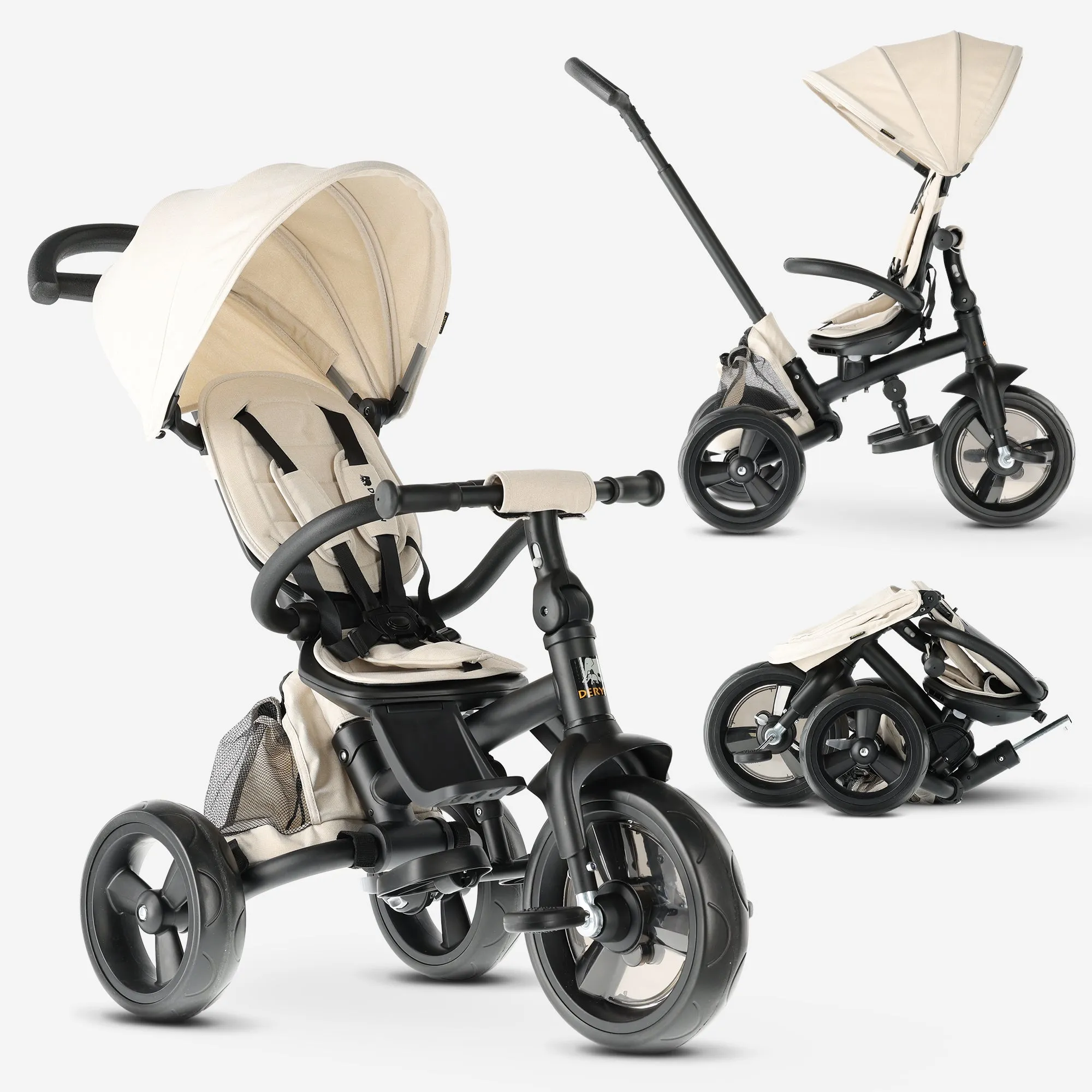 Explorer Luxe Triciclo con manillar - Plegable con cesta crema