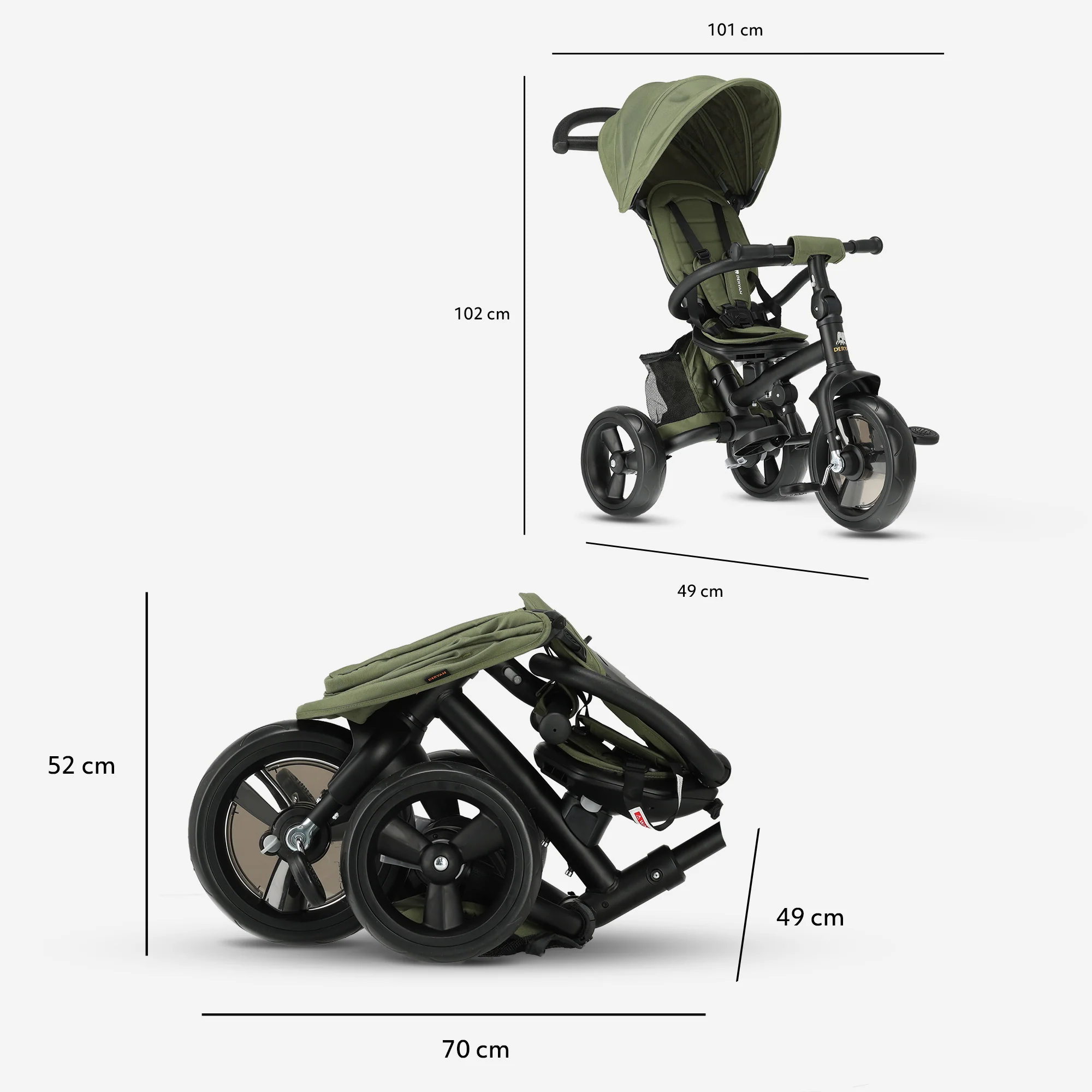 Triciclo Explorer Luxe con barra de empuje - Plegable con cesta verde - Image 8
