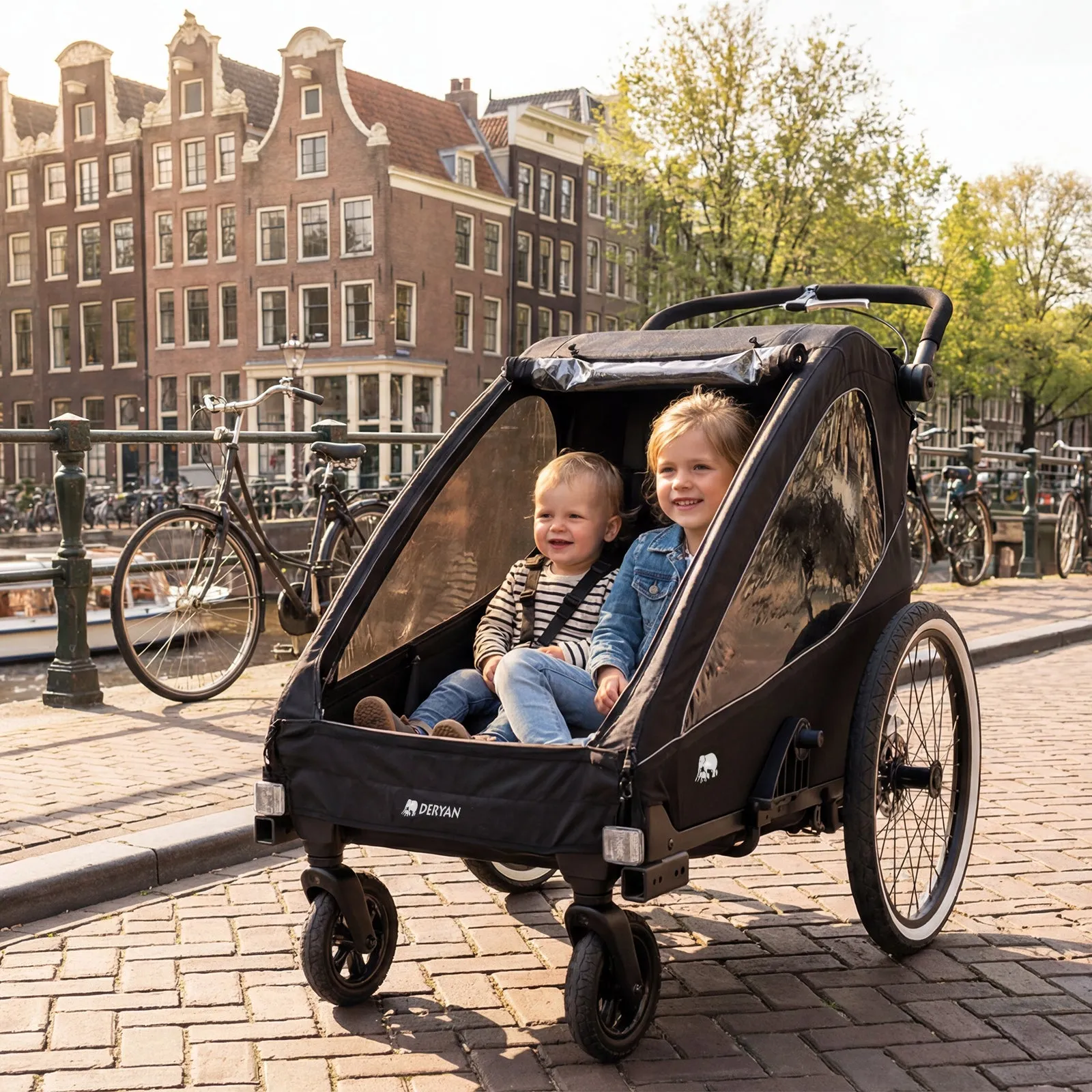 Carro de bicicleta de lujo V2 - Cochecito para pasear - Cochecito para correr Negro - Image 11