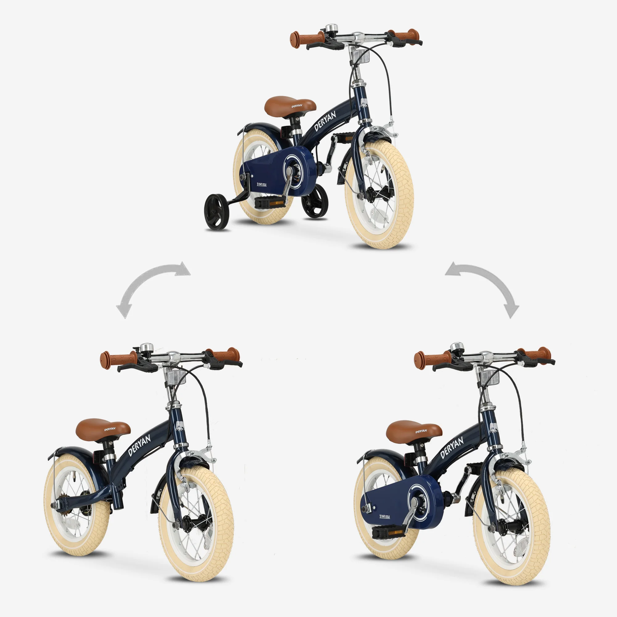 Bicicleta infantil de lujo 12 pulgadas - 3 en 1 - bicicleta de equilibrio Azul - Image 5