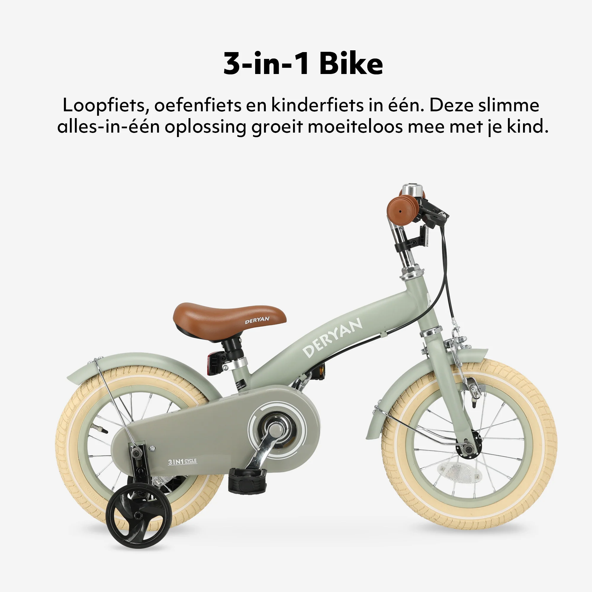 Bicicleta infantil de lujo 12 pulgadas - 3 en 1 - bicicleta de paseo Verde - Image 3
