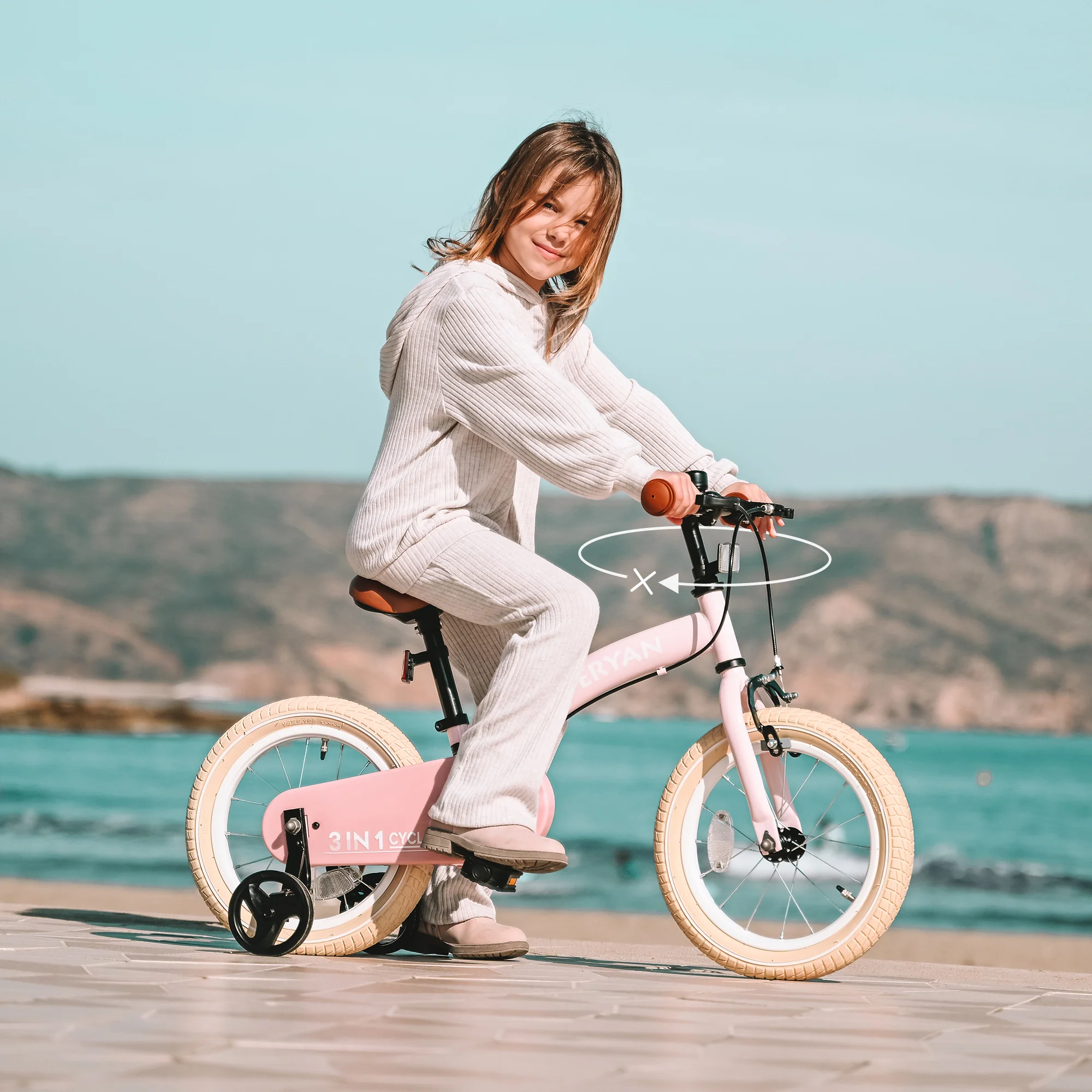 Bicicleta infantil de lujo 12 pulgadas - 3 en 1 - bicicleta de paseo Rosa - Image 9
