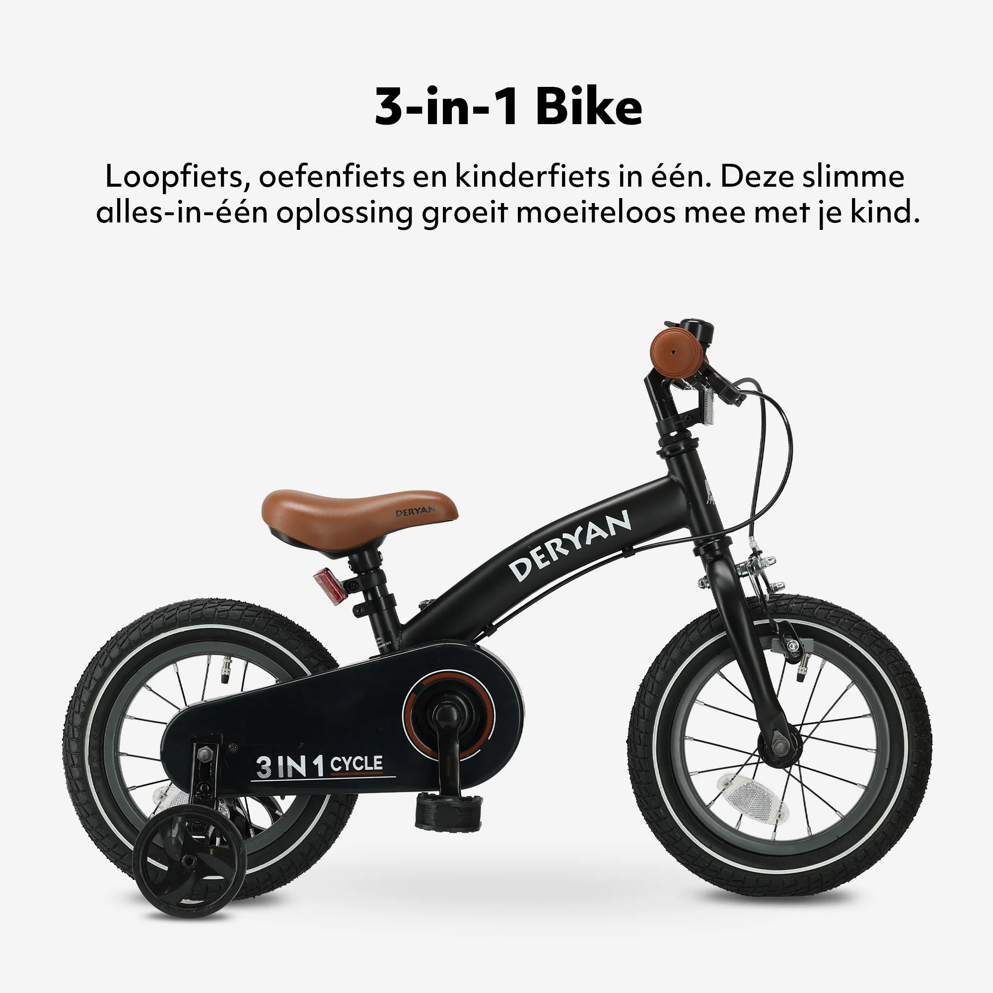 Bicicleta infantil de lujo 12 pulgadas - 3 en 1 - bicicleta de equilibrio Negro - Image 3