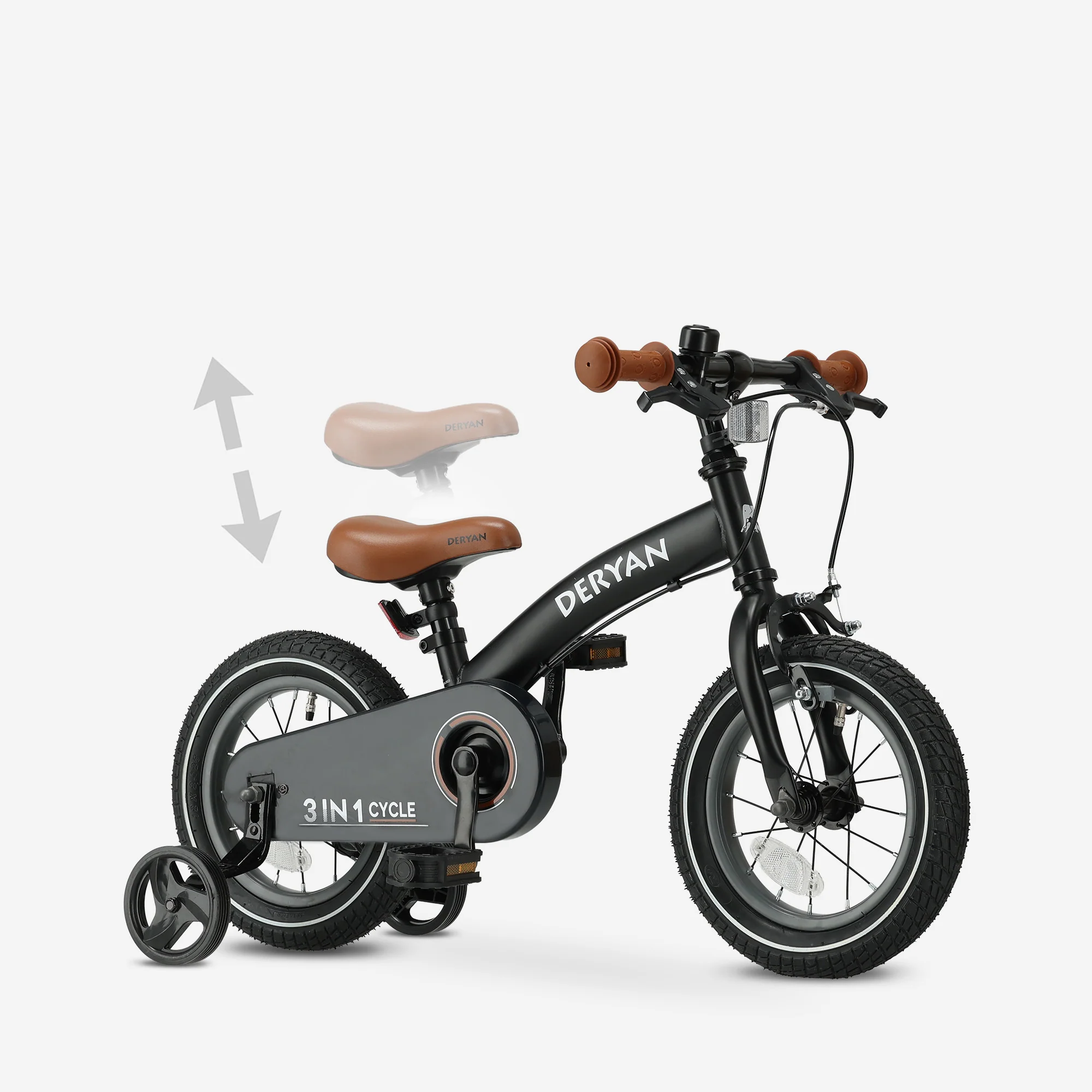 Bicicleta infantil de lujo 12 pulgadas - 3 en 1 - bicicleta de equilibrio Negro - Image 7