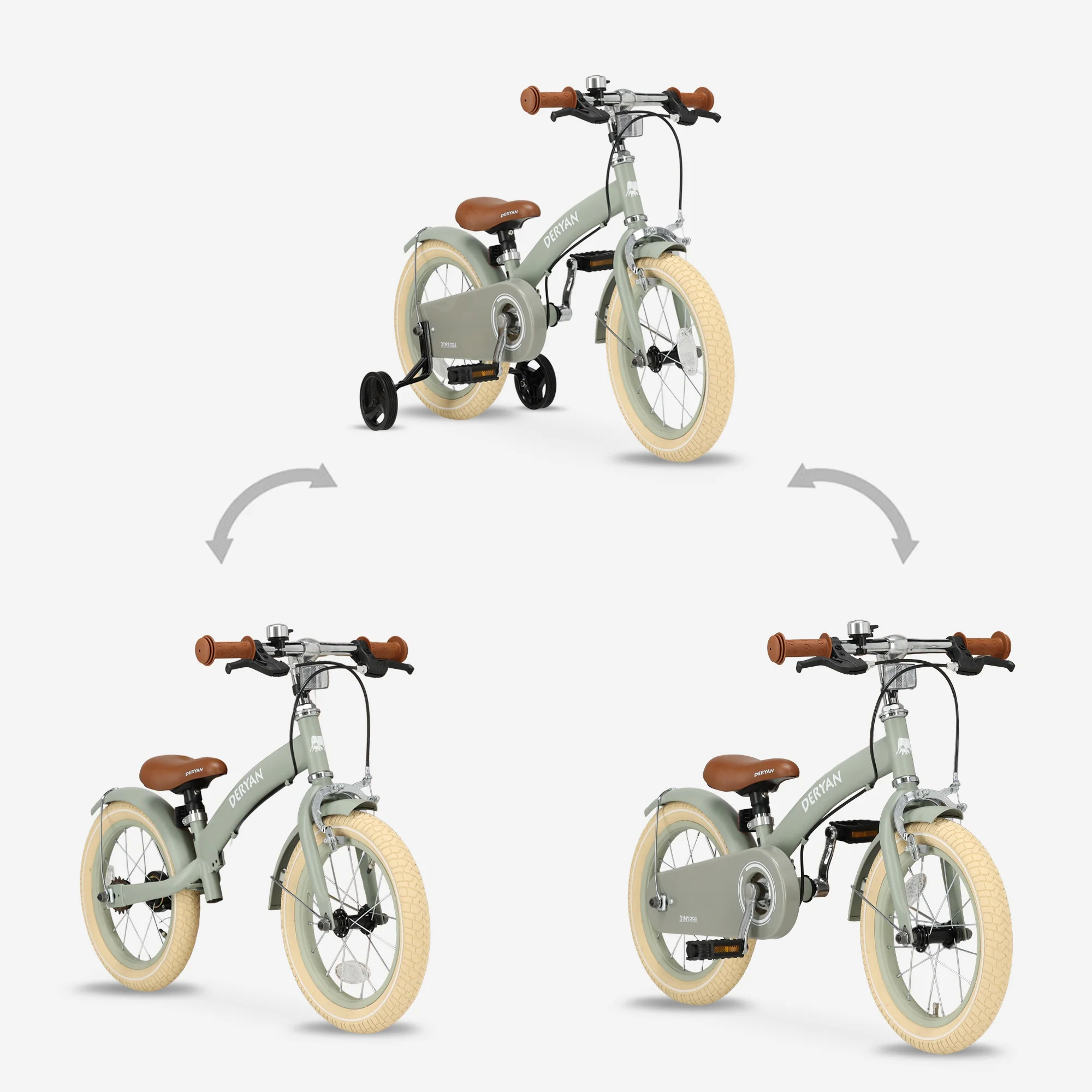 Bicicleta de lujo para niños 14 pulgadas - 3 en 1 - bicicleta de paseo Verde - Image 5